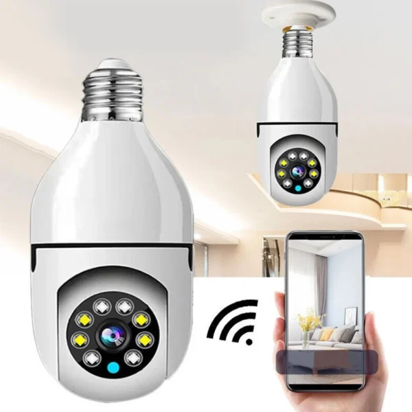 360 Light Bulb Wireless IP WiFi Camera, Bulb Camera 360 1080p WiFi Auto Rotation Fish Eye 360 Degree Panoramic Mini Lamp IR CCTV 1080p Home Secu