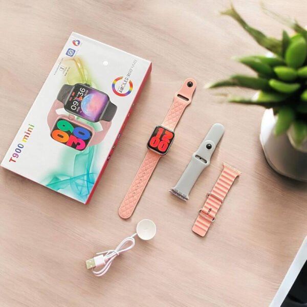 T900 Mini Smart Watch, 38MM Dial, Amoled Display, 100+ Watch Faces, Wireless Charging, Touch Display, Sports & Health Tracker, Bluetooth Calling, Pink